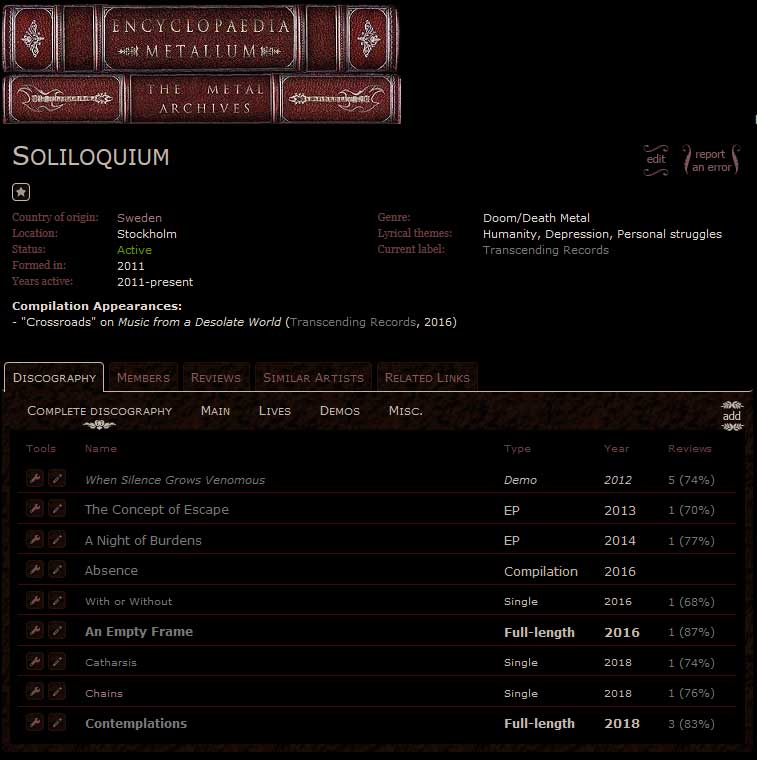Soliloquium Metal Archives profile